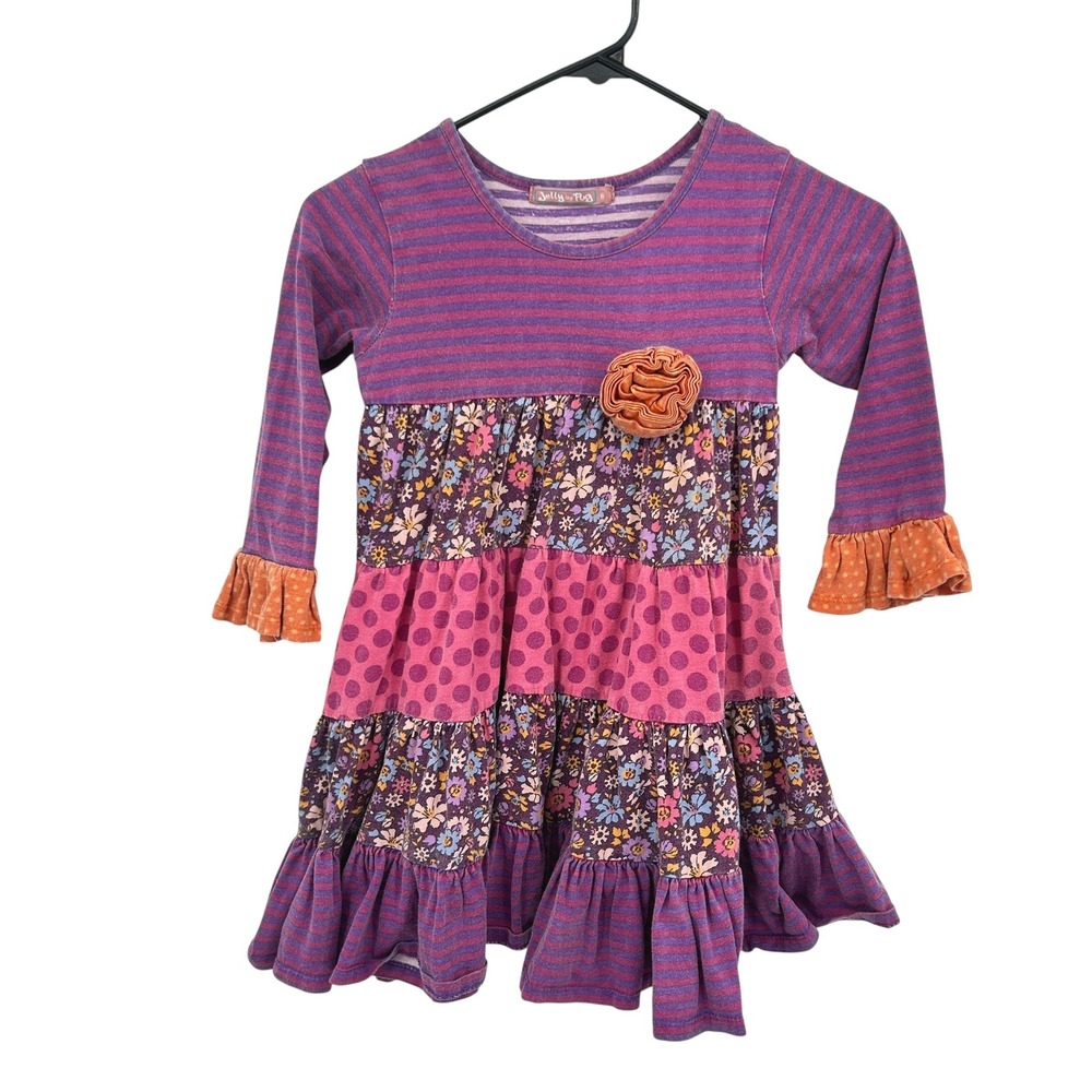 Jelly the Pug Cameron Patchwork Twirl Dress Girls 6‎ Purple Boho Tiered Floral